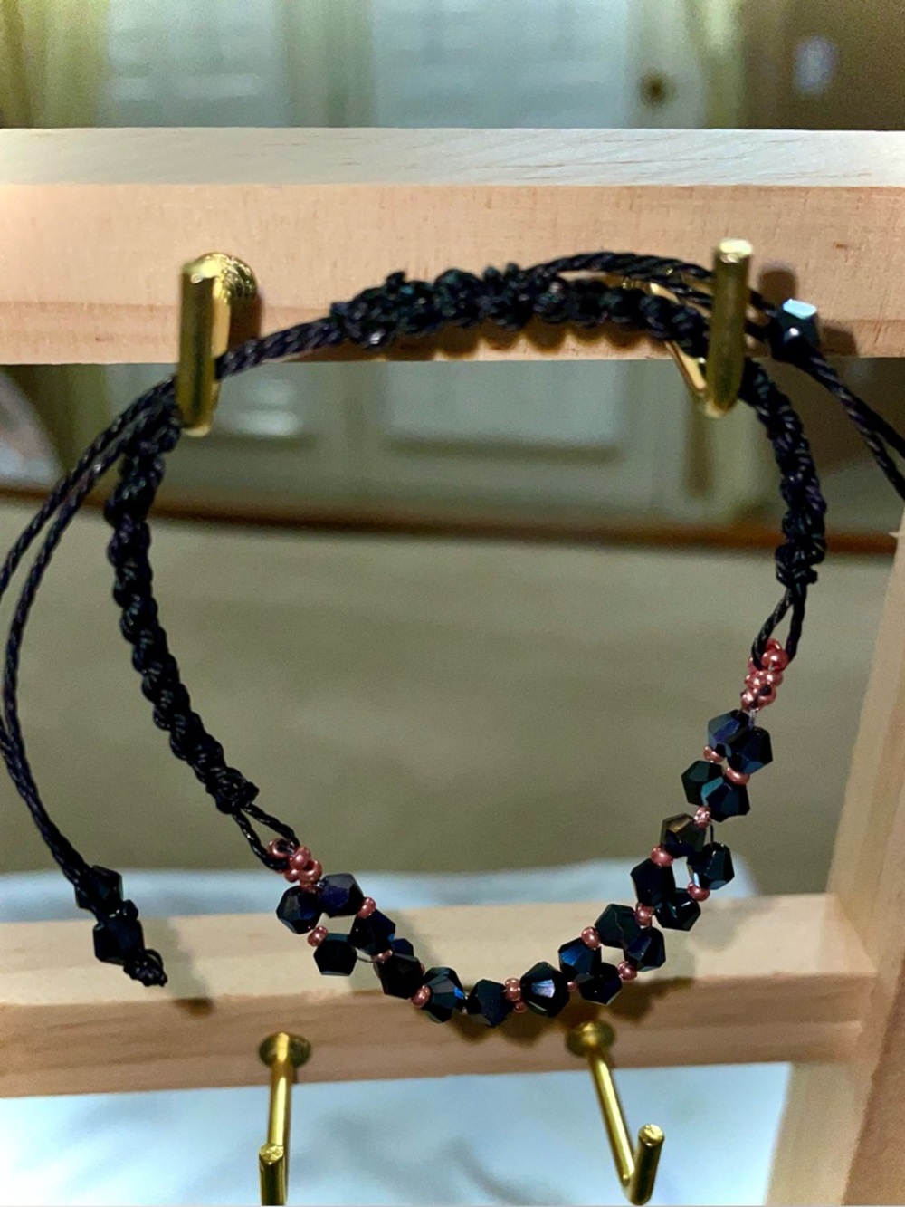 Black bicone Crystal Bead Adjustable Bracelet hand macrame